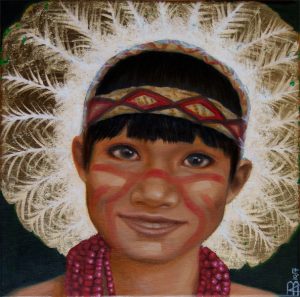 Kinderportrait-Tribes-Brasilien-Öl auf Leinwand-Anja Brinkmann