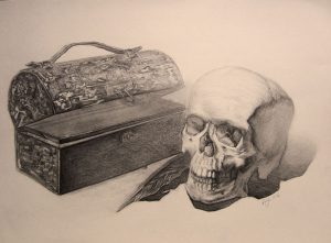 Stilleben mit Totenkopf-Zeichnung-Anja Brinkmann
